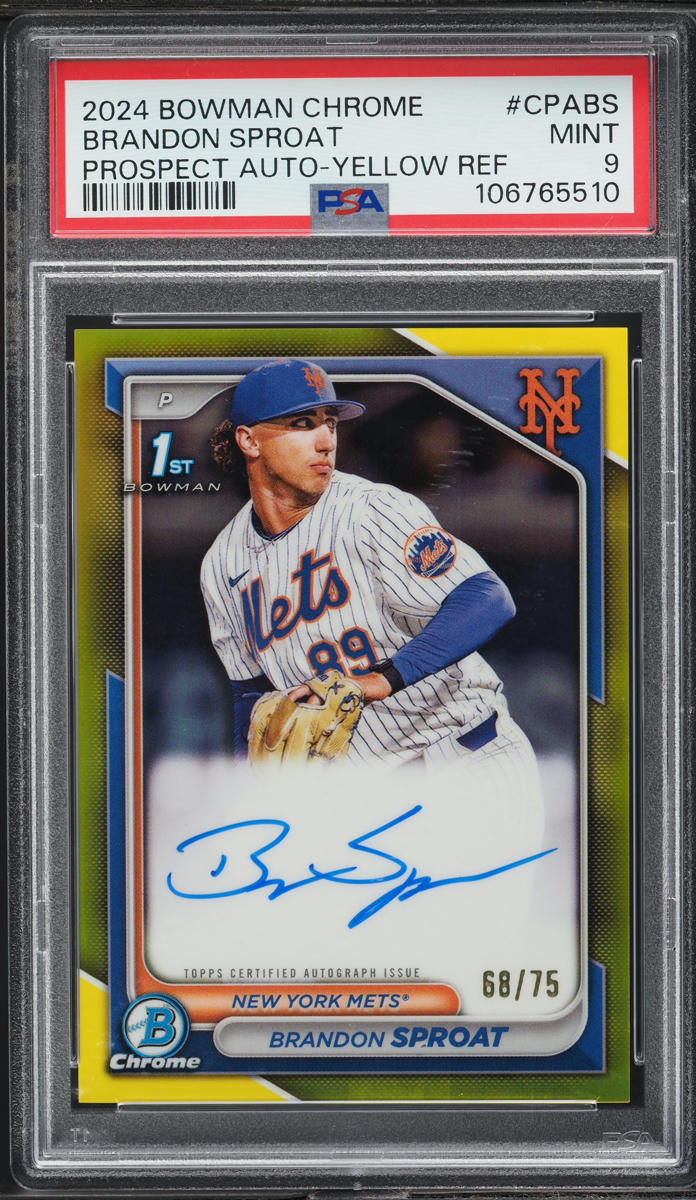 2024 Bowman Chrome Yellow Refractor Brandon Sproat AUTO /75 #CPABS PSA 9 MINT