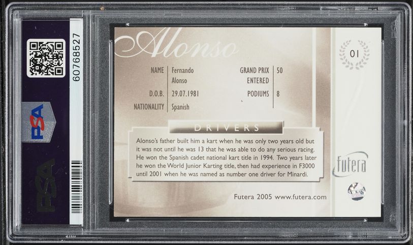 2005 Futera Grand Prix Drivers Fernando Alonso ROOKIE #1 PSA 7