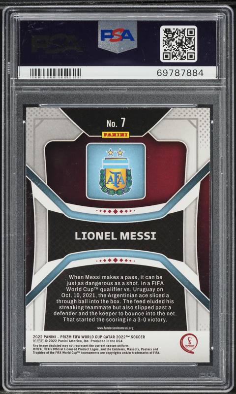 2022 Panini Prizm World Cup Qatar Lionel Messi #7 PSA 8 NM-MT on