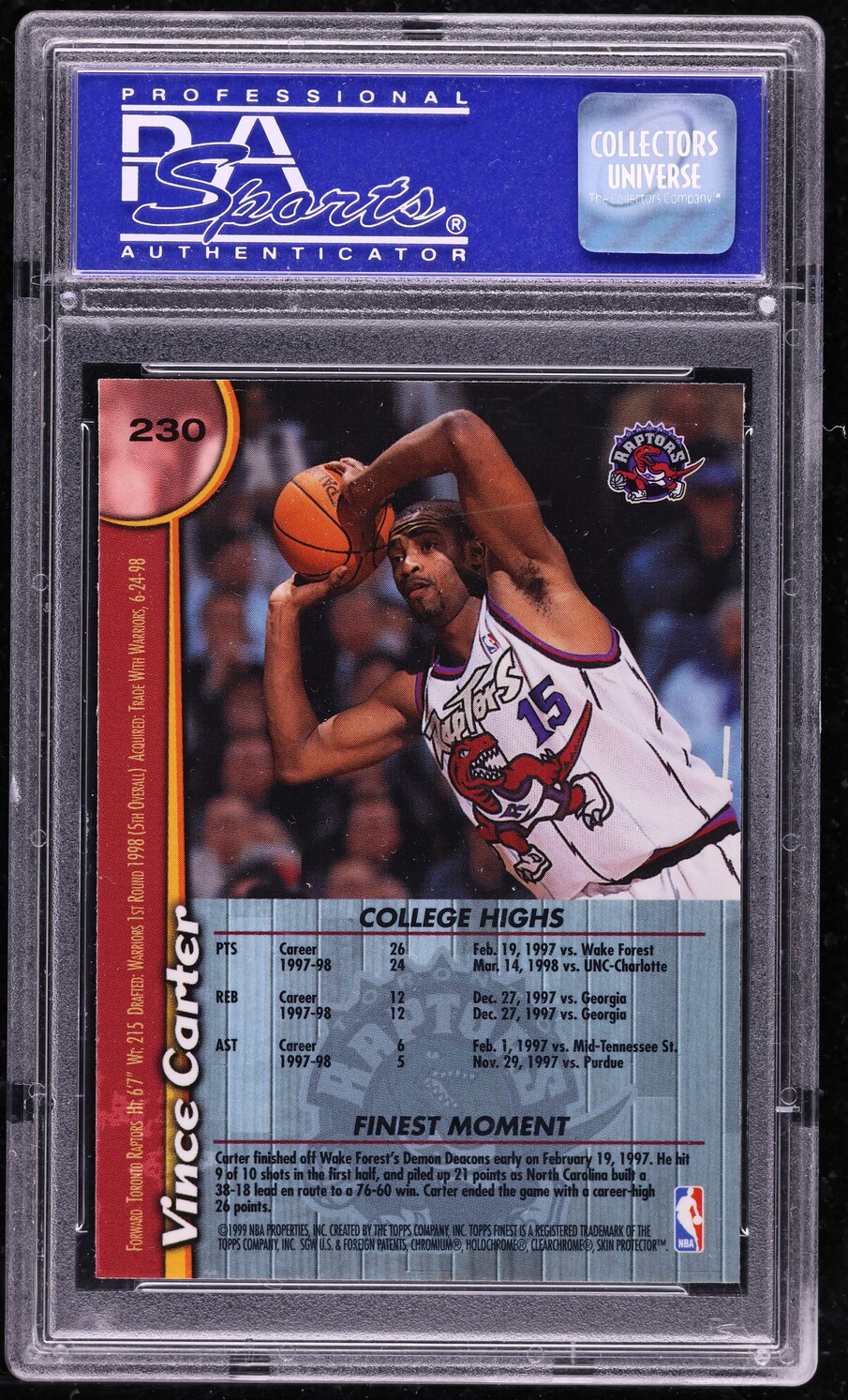1998 Finest Basketball Vince Carter ROOKIE #230 PSA 10 GEM MINT on