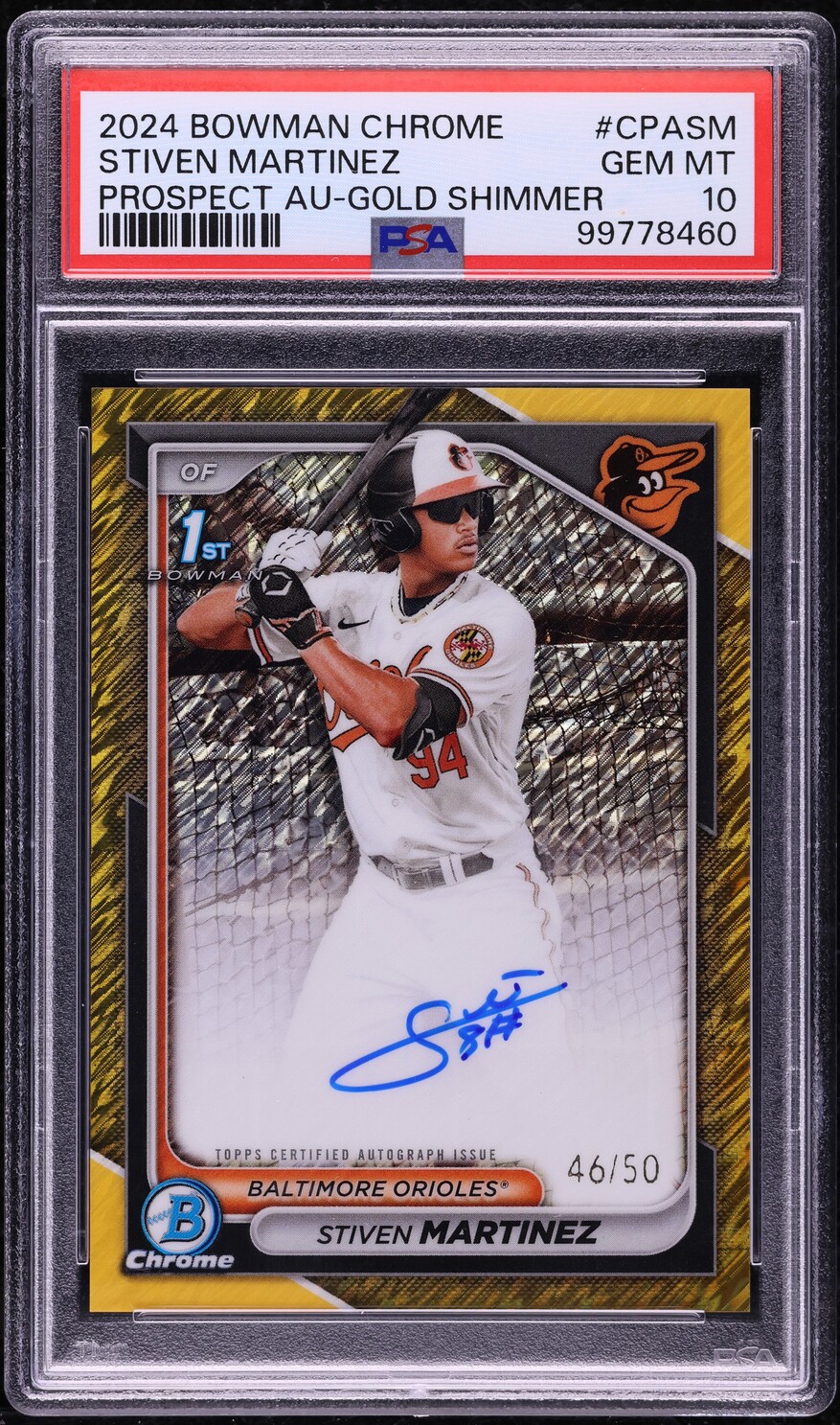 2024 Bowman Chrome Gold Shimmer Stiven Martinez PROSPECT AUTO /50 PSA 10 GEM