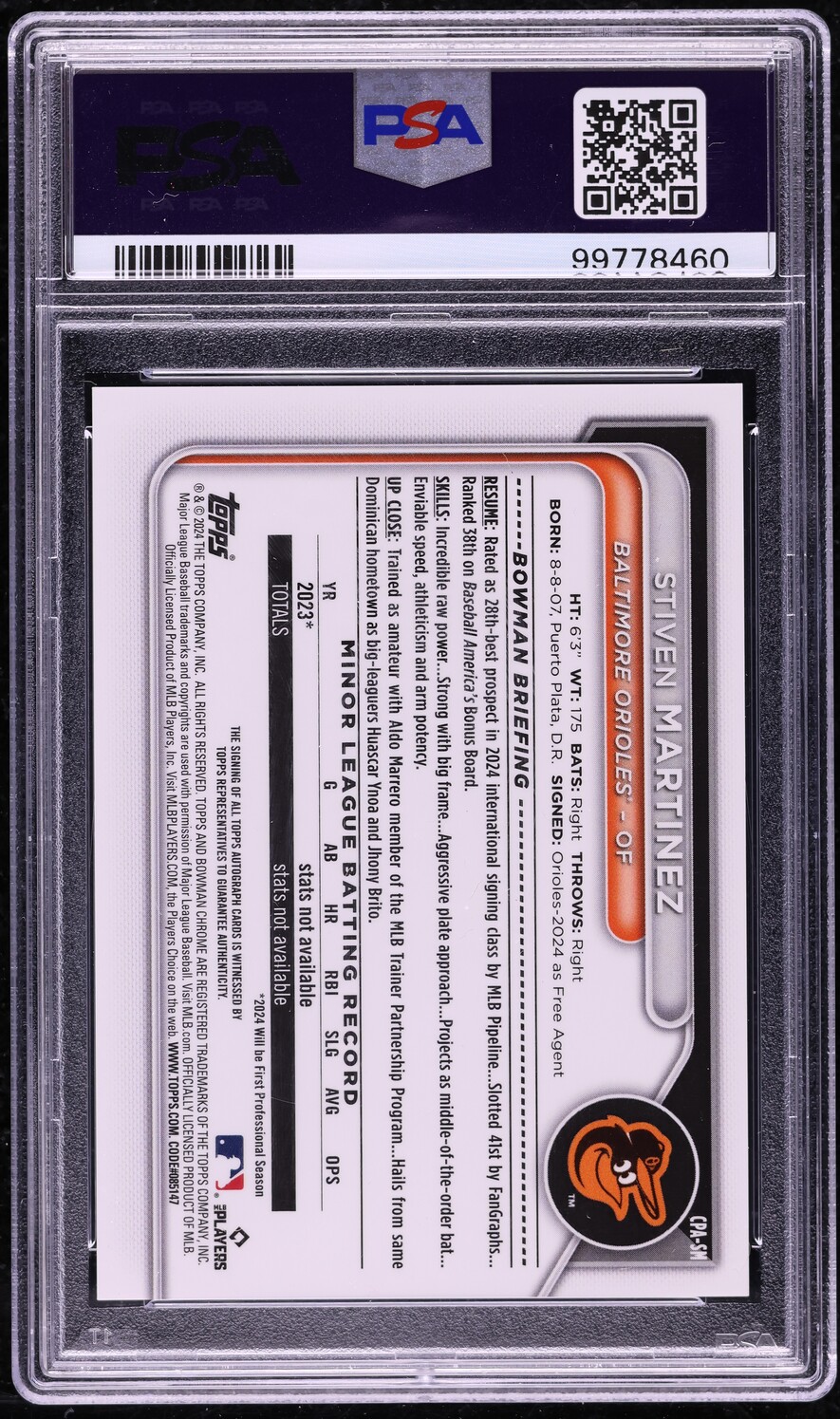2024 Bowman Chrome Gold Shimmer Stiven Martinez PROSPECT AUTO /50 PSA 10 GEM