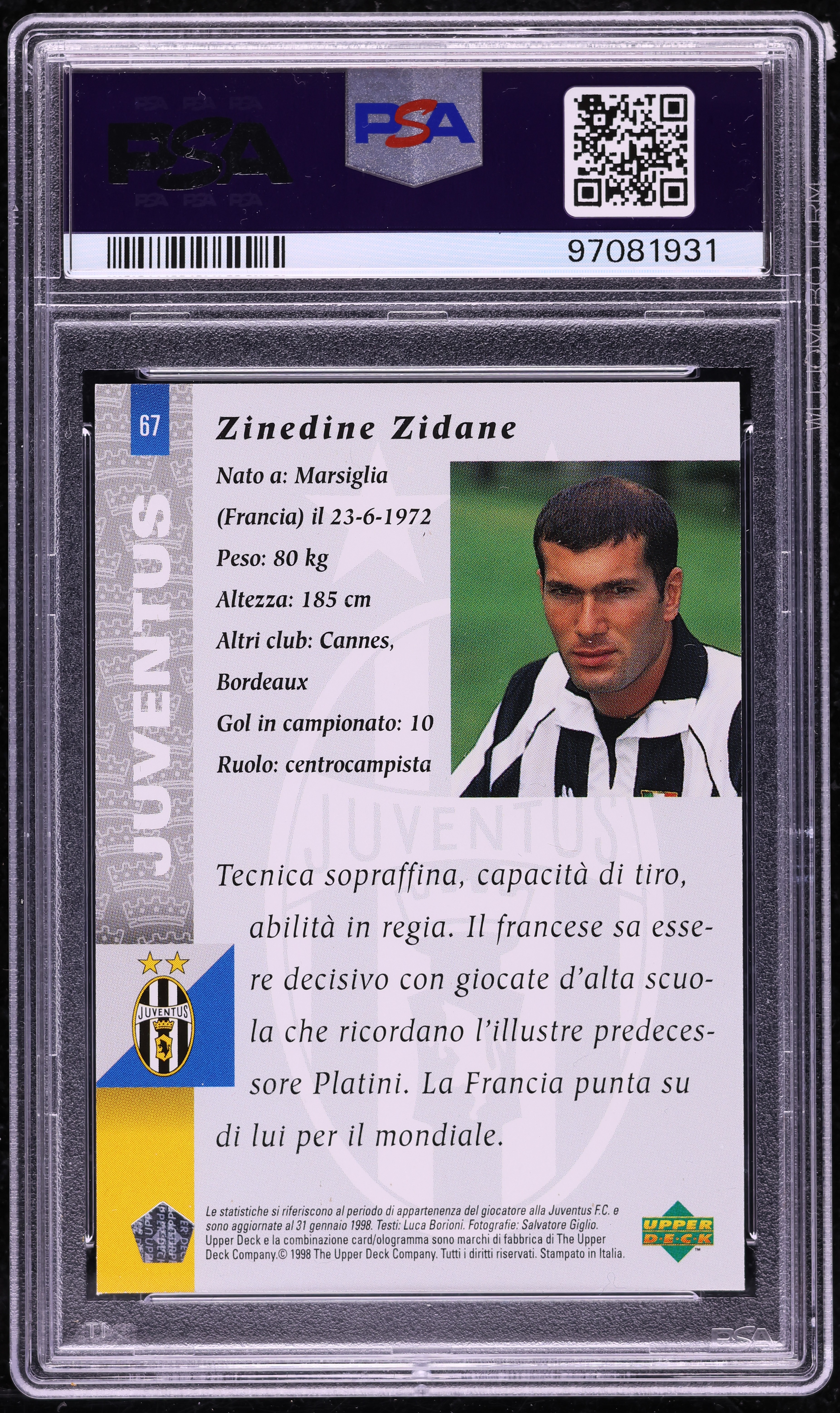1998-99 TOPPS MERLIN SERIE A No.24 [ ZINEDINE ZIDANE ] JUVENTUS