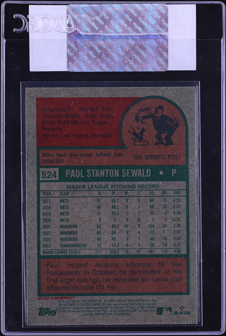 2024 Topps Heritage High Number Partial Crimp Paul Sewald #524 CGC