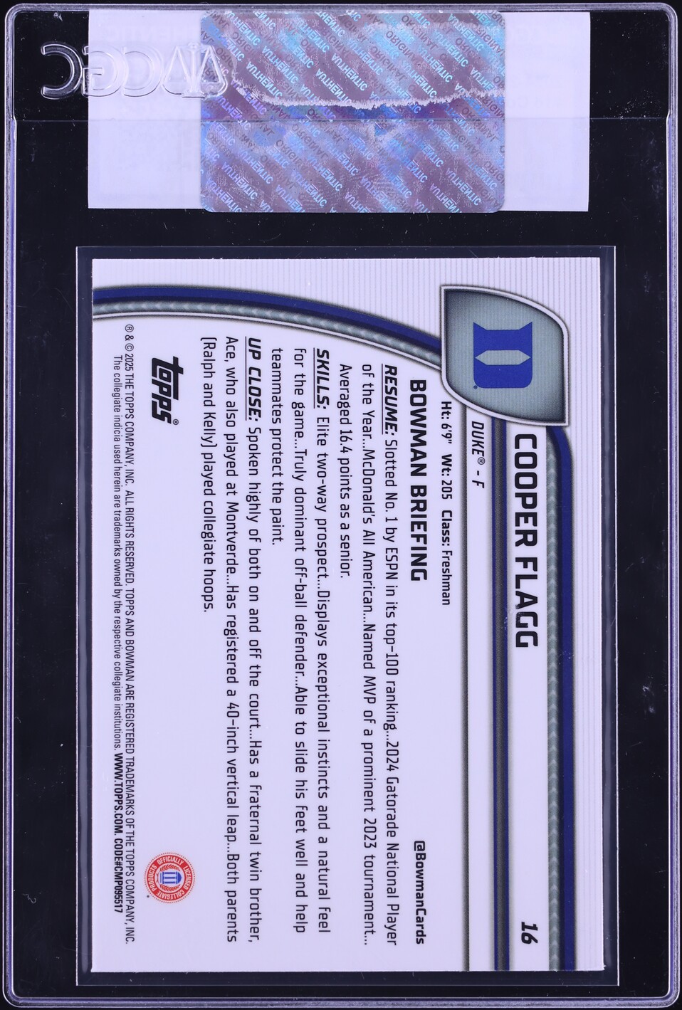 2024 Bowman Chrome University Cooper Flagg ROOKIE #16 CGC AUTH