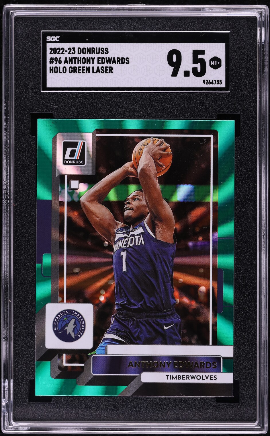 2022 Donruss Holo Green Laser Anthony Edwards #96 SGC 9.5 MINT+