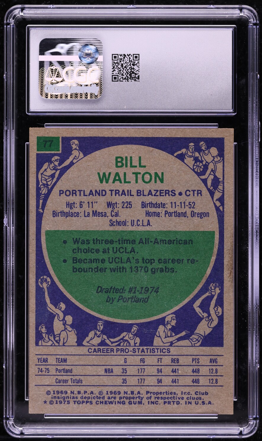1975 Topps Basketball Bill Walton #77 CGC 3.5 VG+