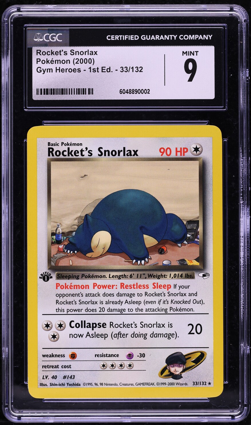 2000 Pokemon Gym Heroes 1st Edition Rocket's Snorlax #33 CGC 9