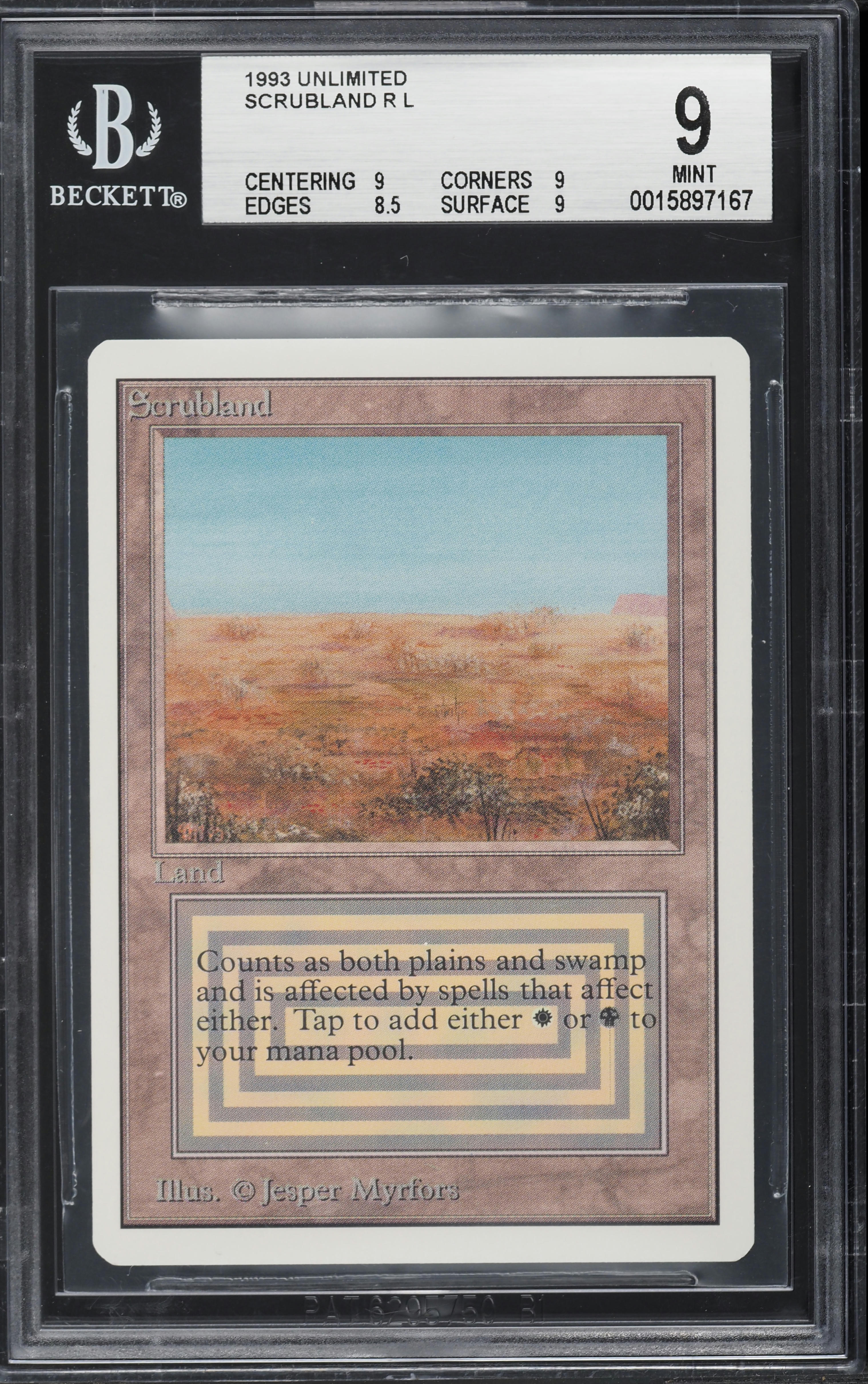 1993 Magic The Gathering MTG Unlimited Dual Land Scrubland BGS 9