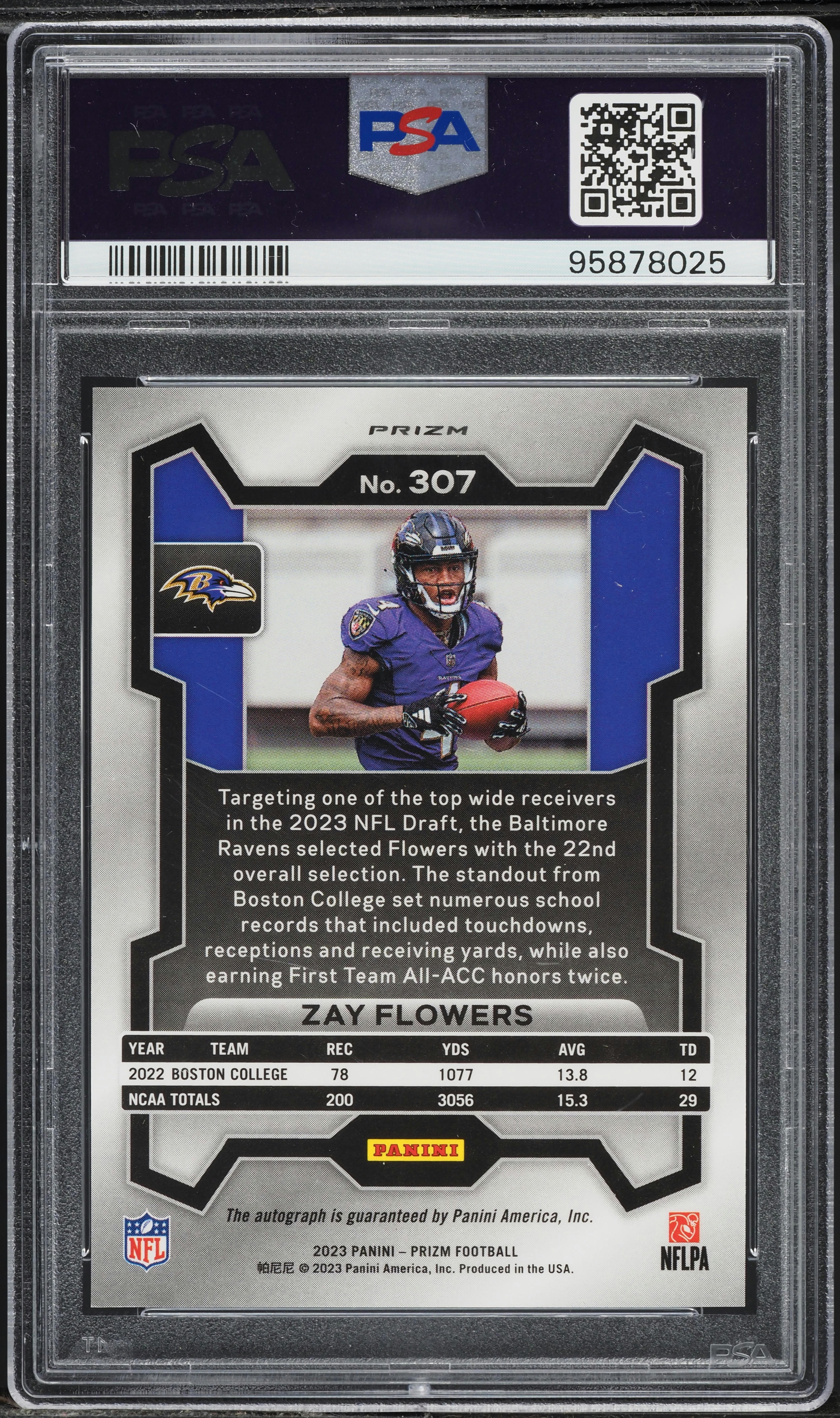 2023 Panini Prizm No Huddle Zay Flowers ROOKIE AUTO #307 PSA 10