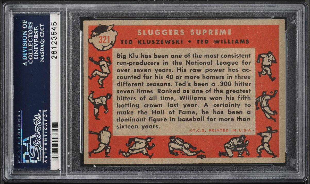 1958 Topps Ted Kluszewski & Ted Williams SLUGGERS SUPREME #321 PSA 3 VG