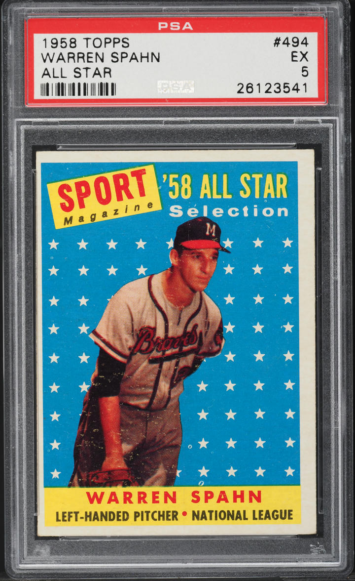 1958 Topps Warren Spahn ALL-STAR #494 PSA 5 EX