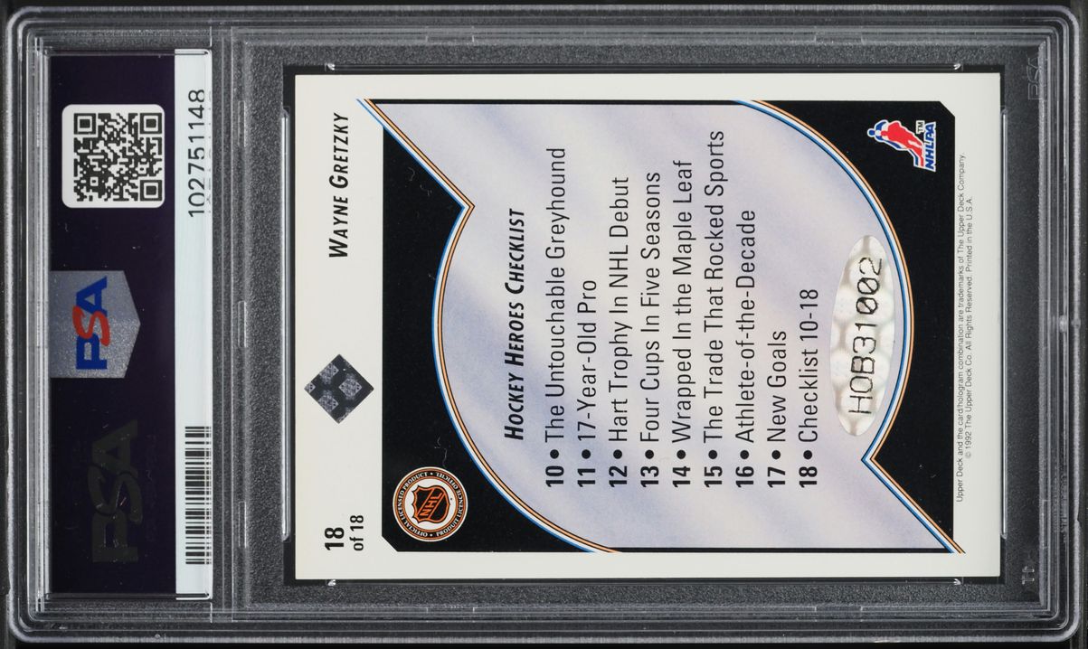 1992 Upper Deck Gretzky Heroes Checklist Wayne Gretzky AUTO DNA 10 #18 PSA 8