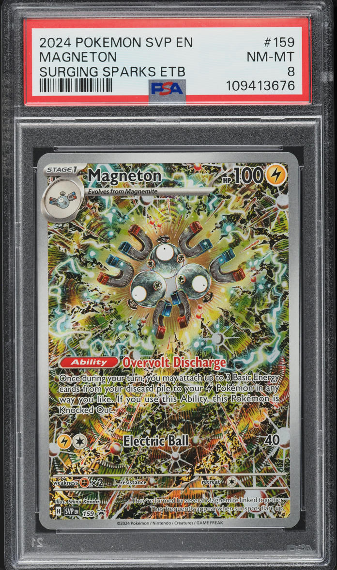 2024 Pokemon SV Black Star Promo Surging Sparks ETB Magneton #159 PSA 8 NM-MT