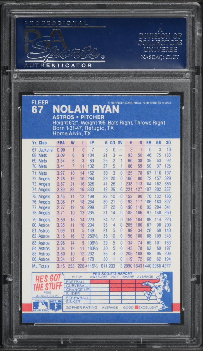 1987 Fleer Nolan Ryan #67 PSA 10 GEM MINT