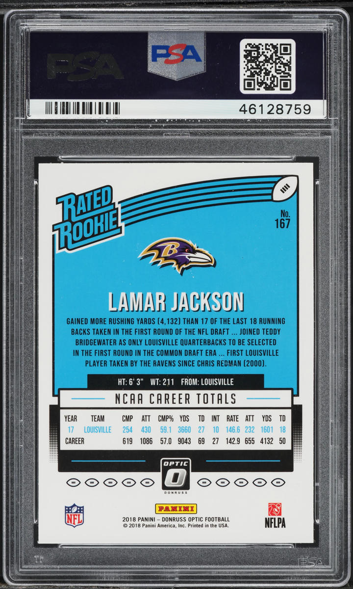 2018 Donruss Optic Lamar Jackson ROOKIE #167 PSA 9 MINT