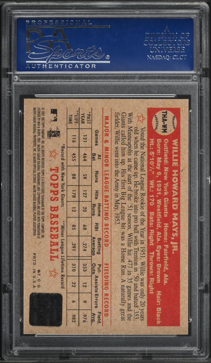 2001 Topps Heritage Red Ink Willie Mays AUTO #THA-WM PSA AUTH