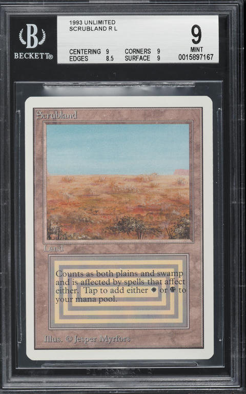 1993 Magic The Gathering MTG Unlimited Dual Land Scrubland BGS 9
