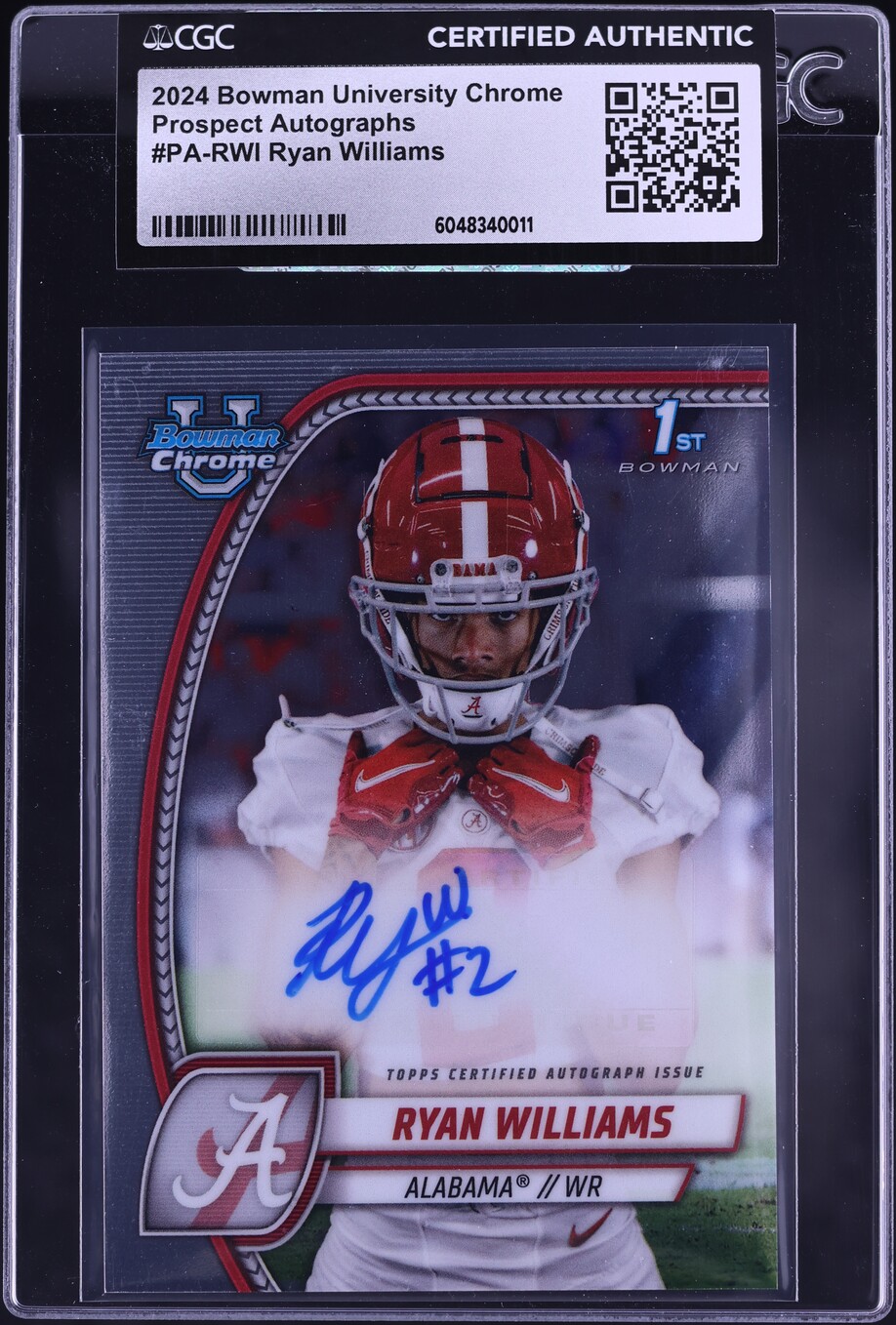 2024 Bowman Chrome University Ryan Williams ROOKIE AUTO #PA-RWI CGC AUTH
