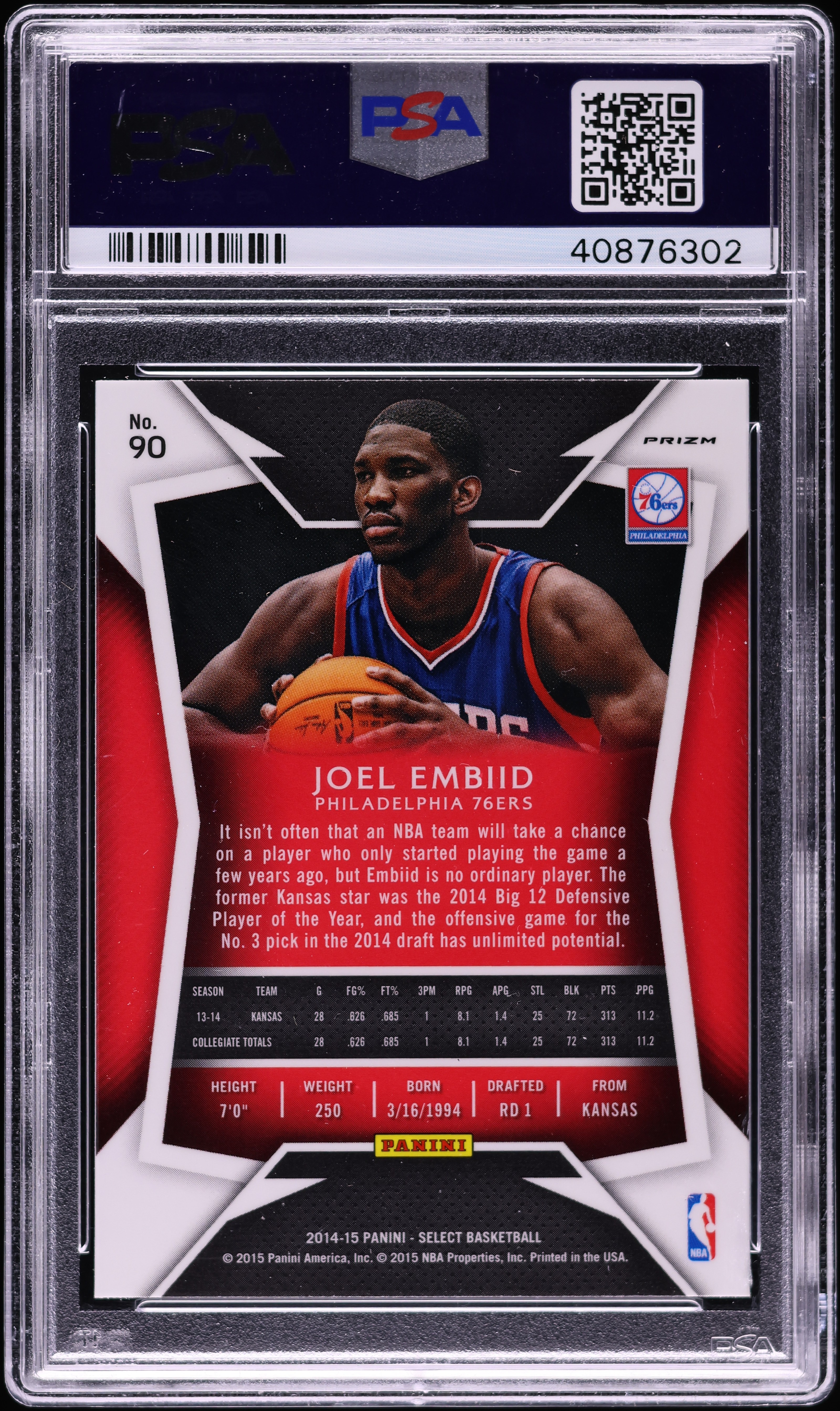 2014 Select Blue Silver Prizm Joel Embiid ROOKIE #90 PSA 10 GEM