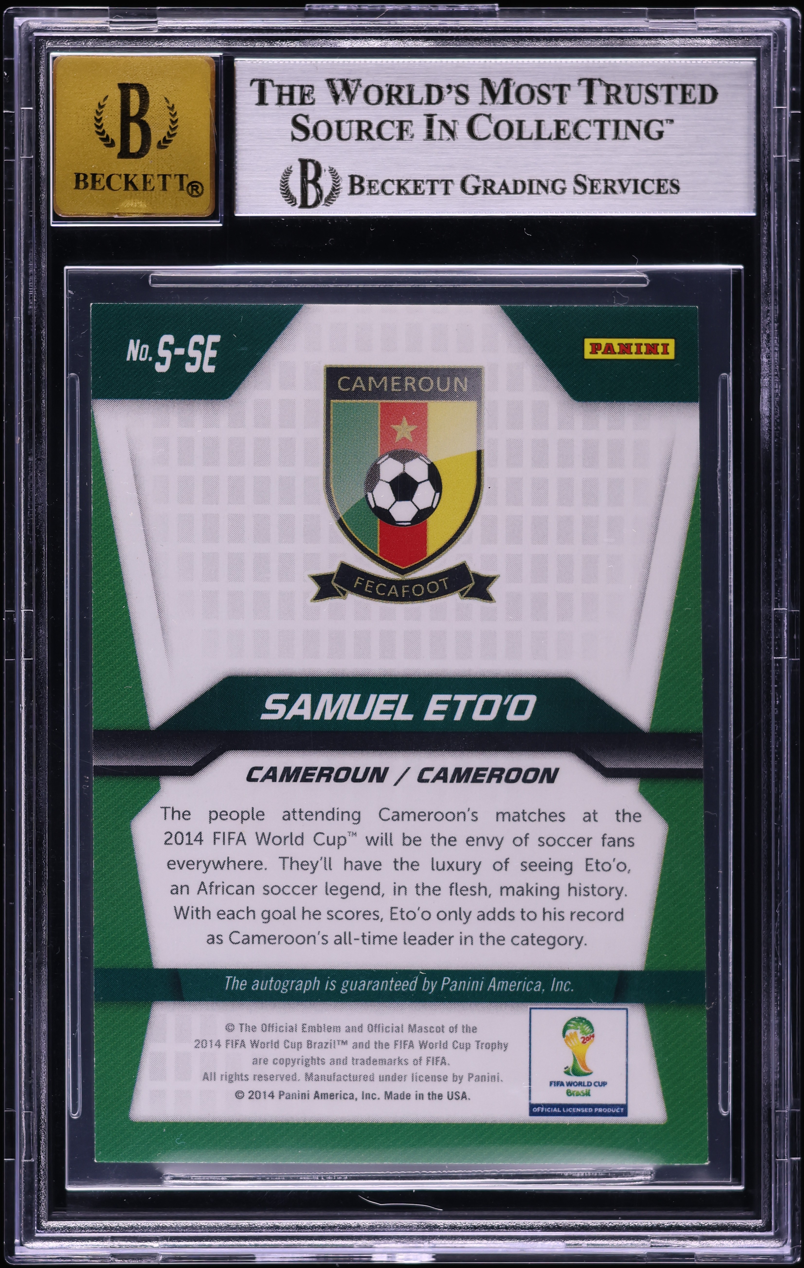 シングルカード Panini Select Soccer Samuel Etoo Auto 2014 Panini Prizm World Cup Samuel Eto'o AUTO #S-SE BGS 8.5 NM-MT+