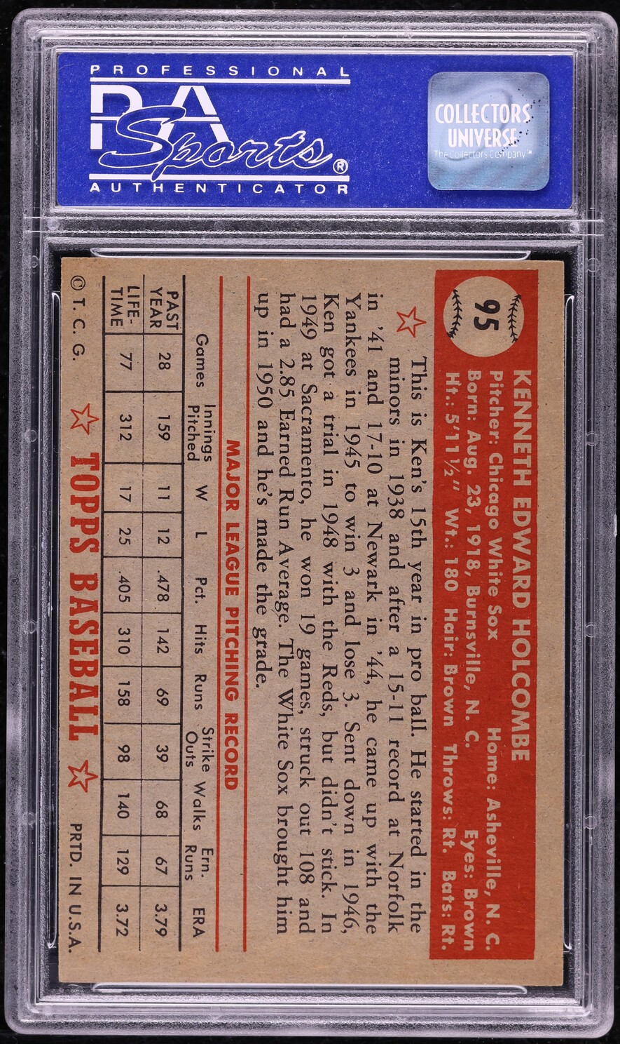 1952 Topps Ken Holcombe #95 PSA 8 NM-MT