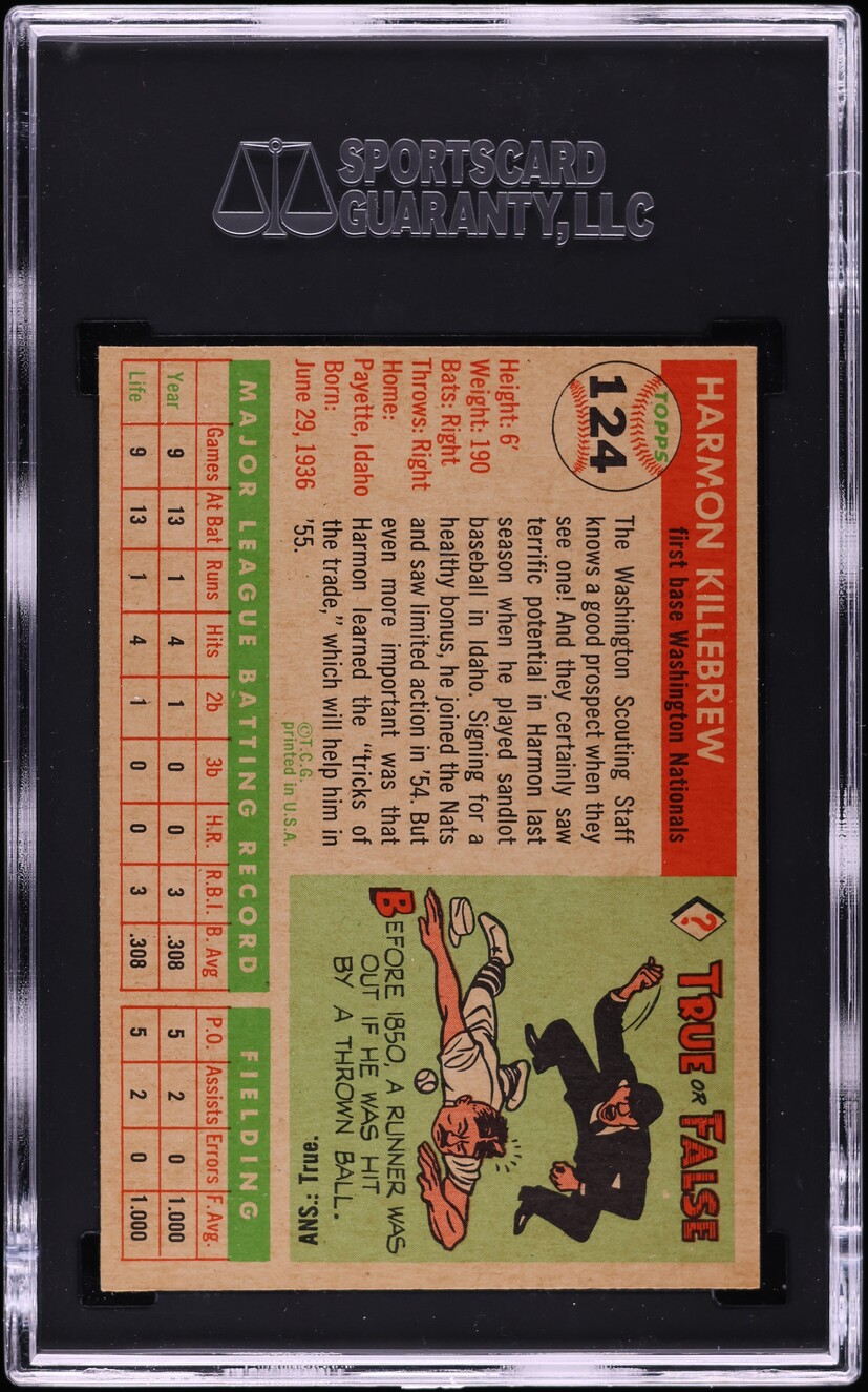 1955 Topps Harmon Killebrew ROOKIE #124 MBA SGC 9.5 MINT+