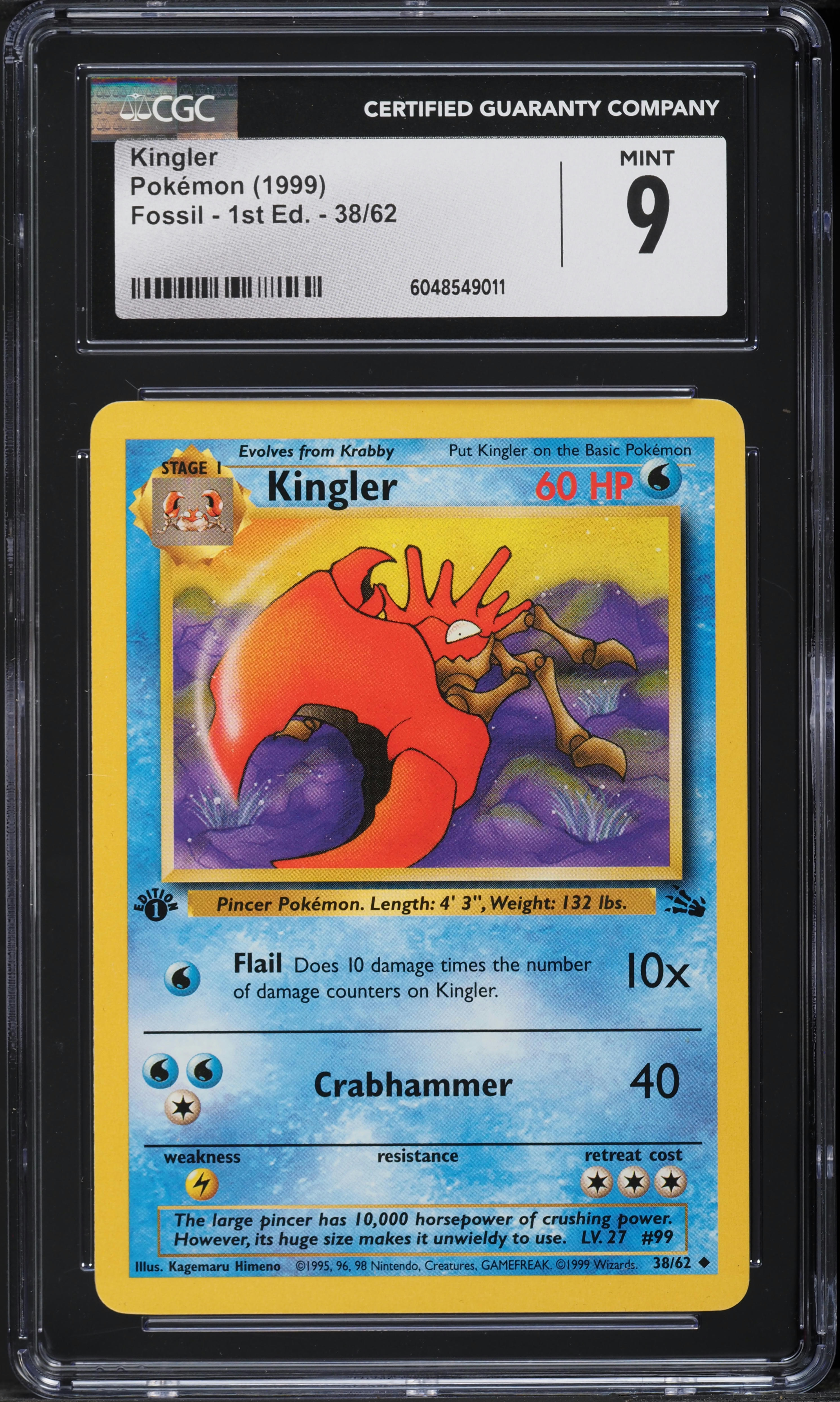 1999 Pokemon Fossil 1st Edition Kingler #38 CGC 9 MINT on Fanatics