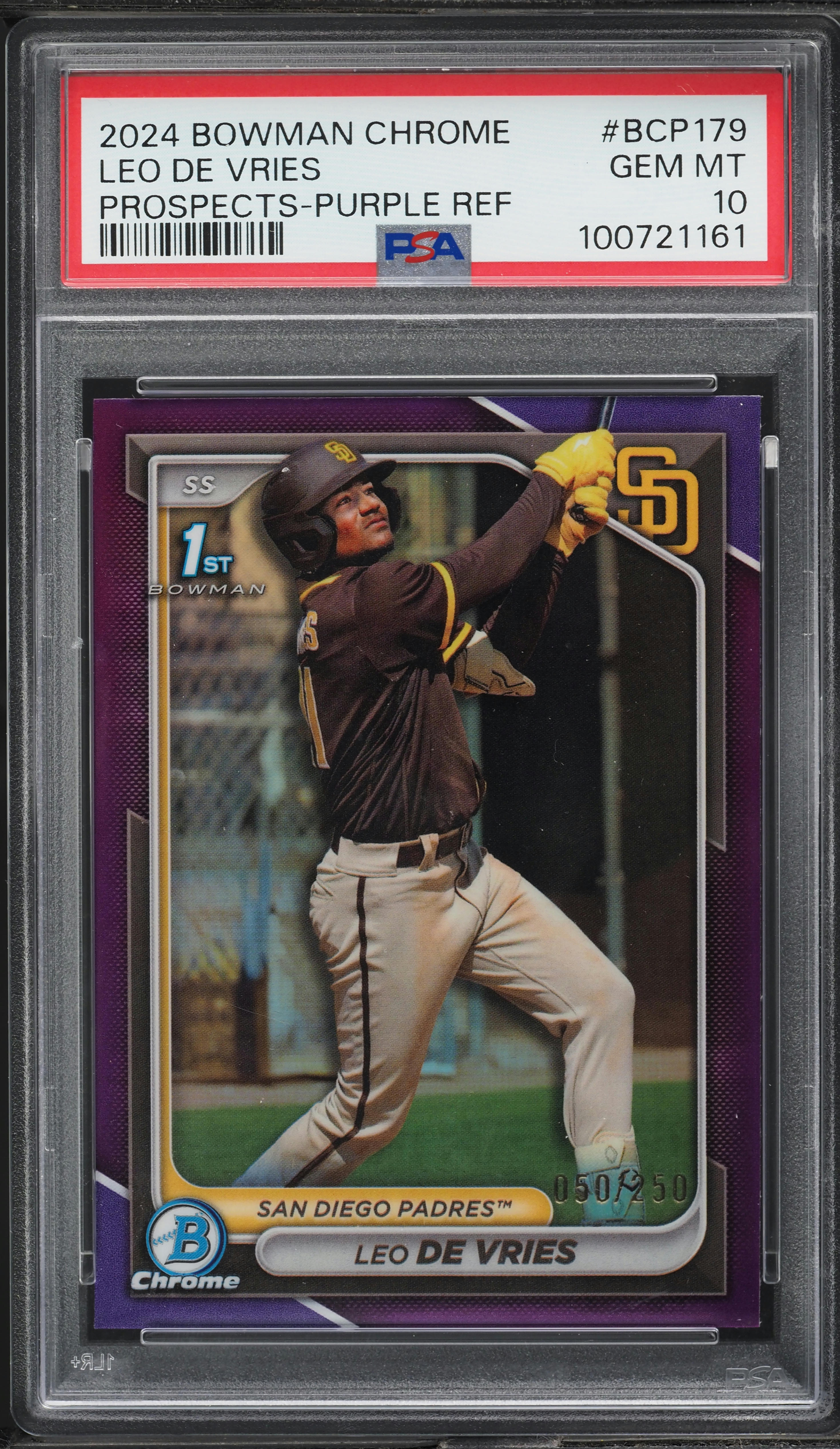 勇烈の賢竜皇　コレオディグラス　デラックス　2024 PR 2024 Bowman Chrome Purple Refractor Leo De Vries PROSPECT /250