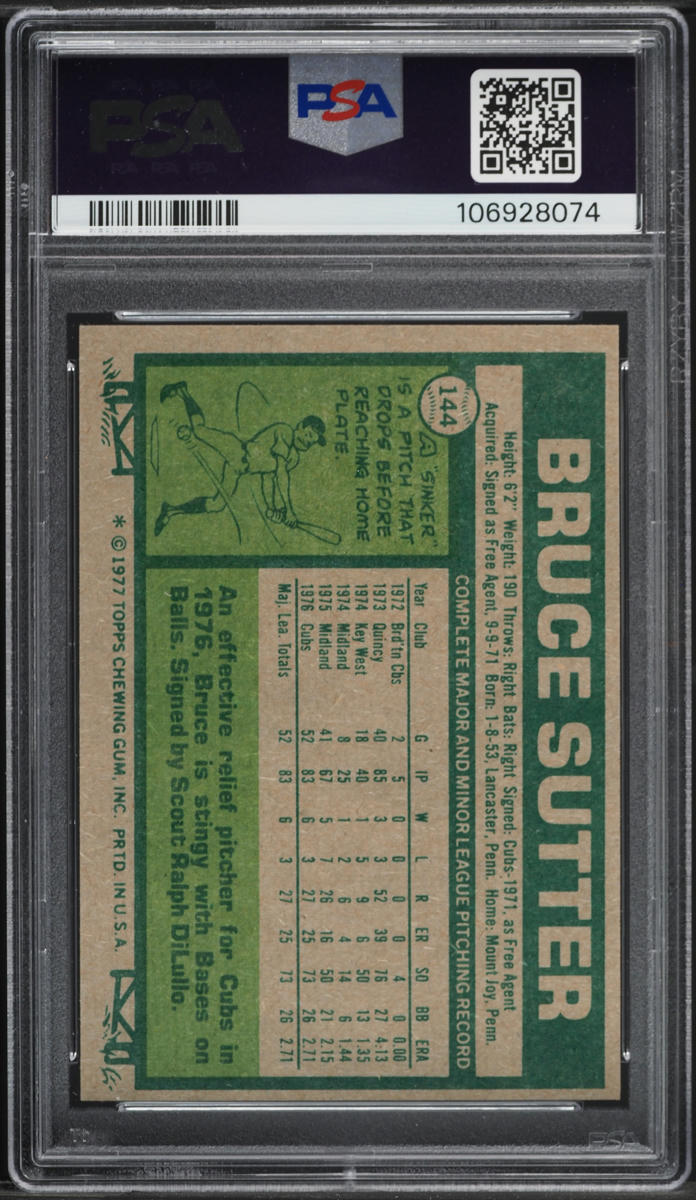 1977 Topps Bruce Sutter ROOKIE #144 PSA 7 NRMT