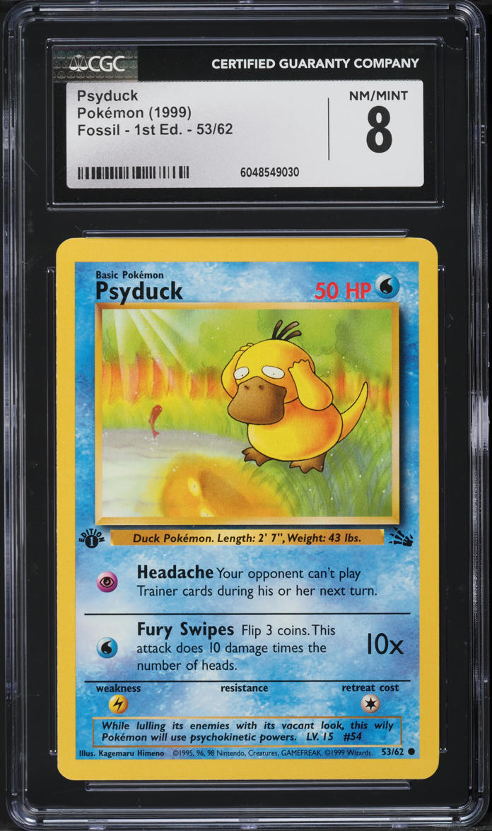 1999 Pokemon Fossil 1st Edition Psyduck #53 CGC 8 NM-MT