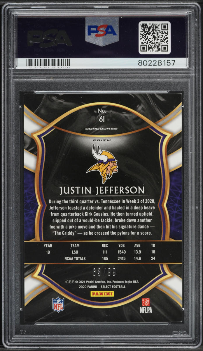 2020 Select Concourse Red Prizm Justin Jefferson ROOKIE /99 #61 PSA 9 MINT