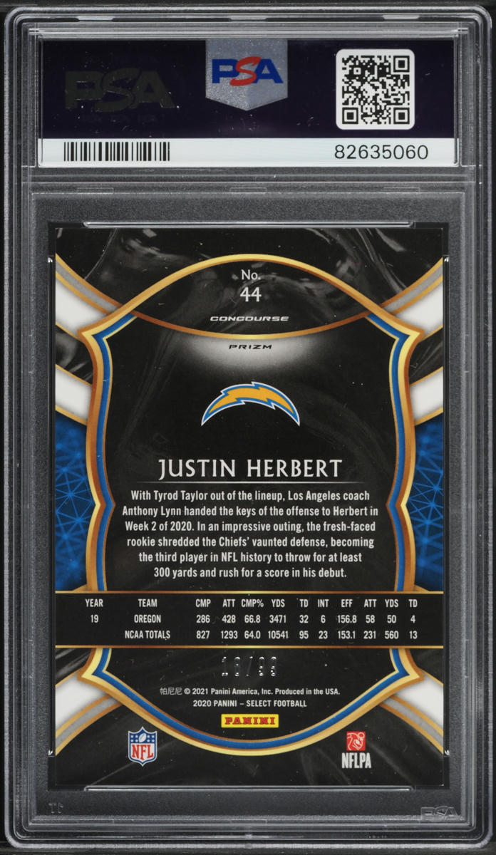 2020 Select Concourse Red Prizm Justin Herbert ROOKIE /99 #44 PSA 9 MINT