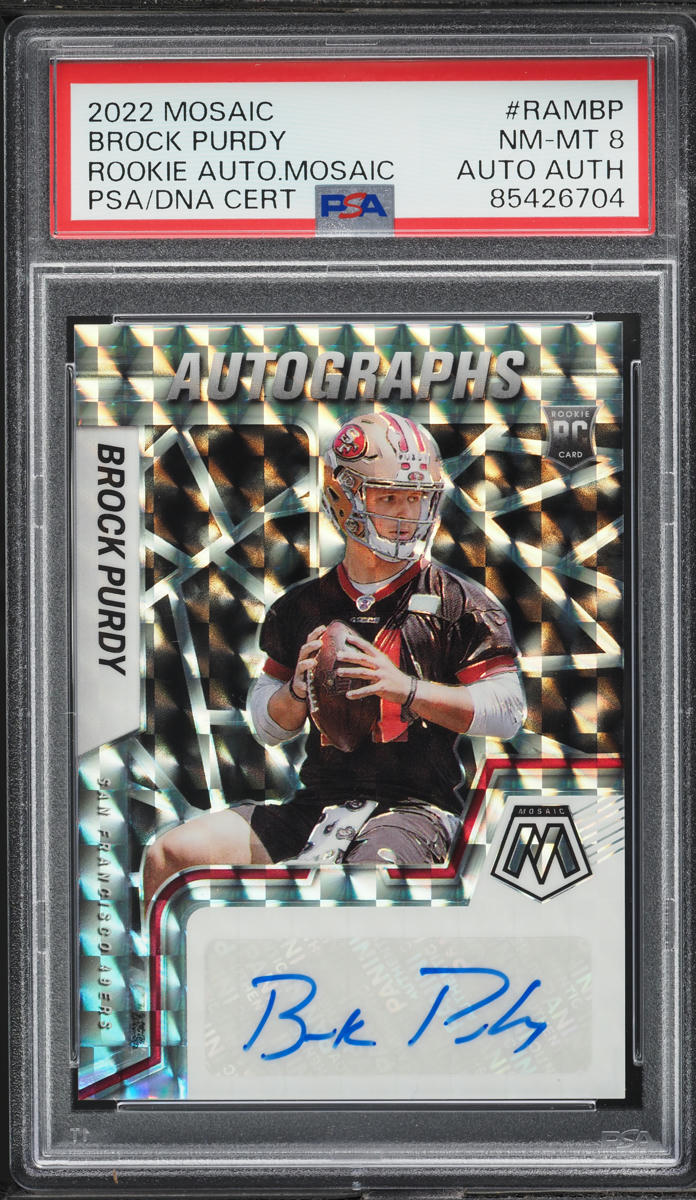 2022 Panini Mosaic Brock Purdy ROOKIE AUTO DNA #RAMBP PSA 8 NM-MT
