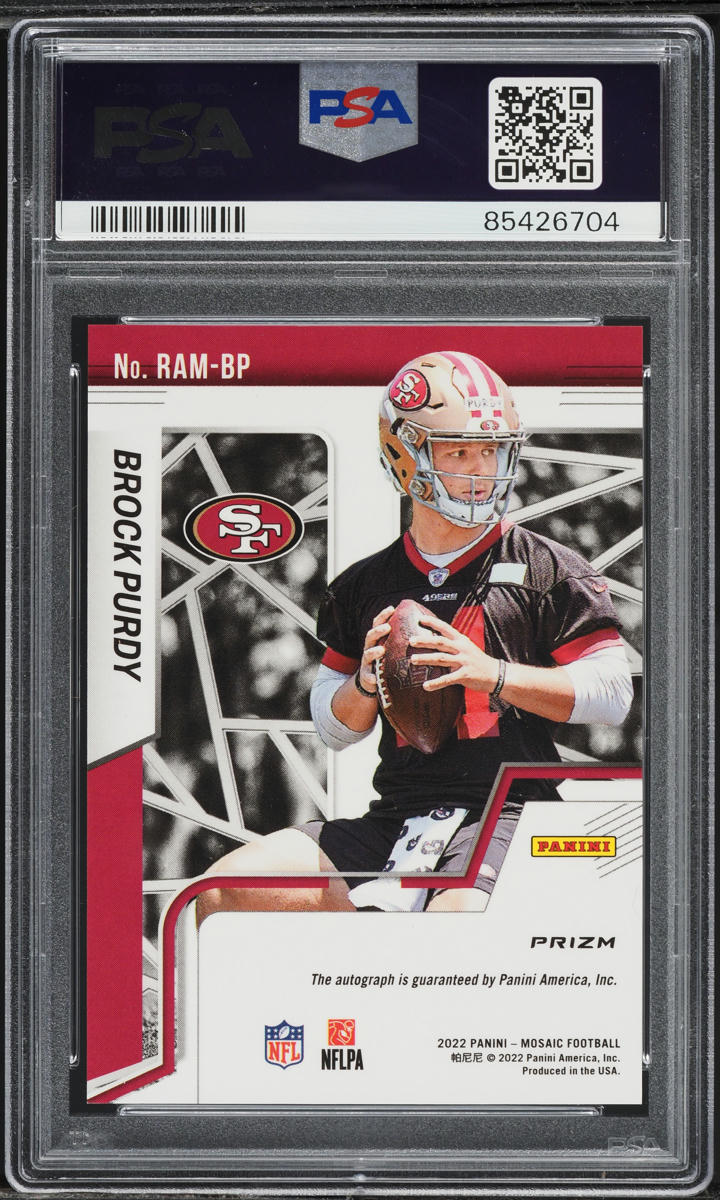 2022 Panini Mosaic Brock Purdy ROOKIE AUTO DNA #RAMBP PSA 8 NM-MT