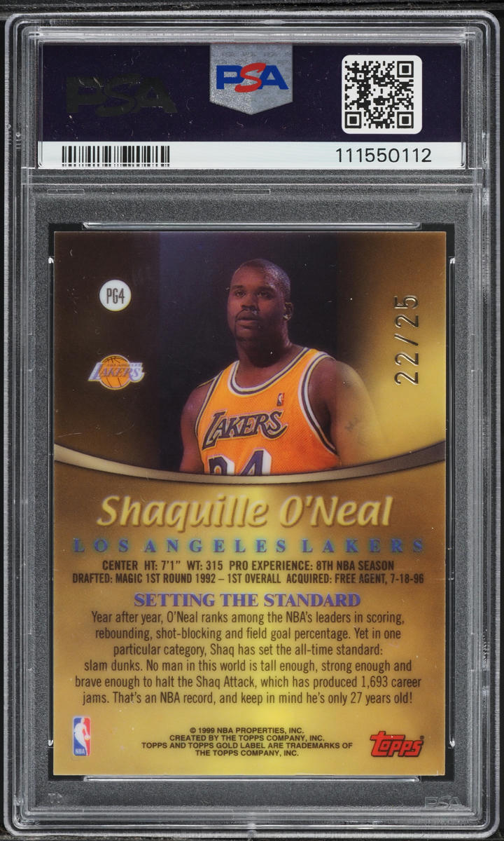 1999 Topps Gold Label Prime Red Shaquille O'Neal /25 #PG4 PSA 7 NRMT
