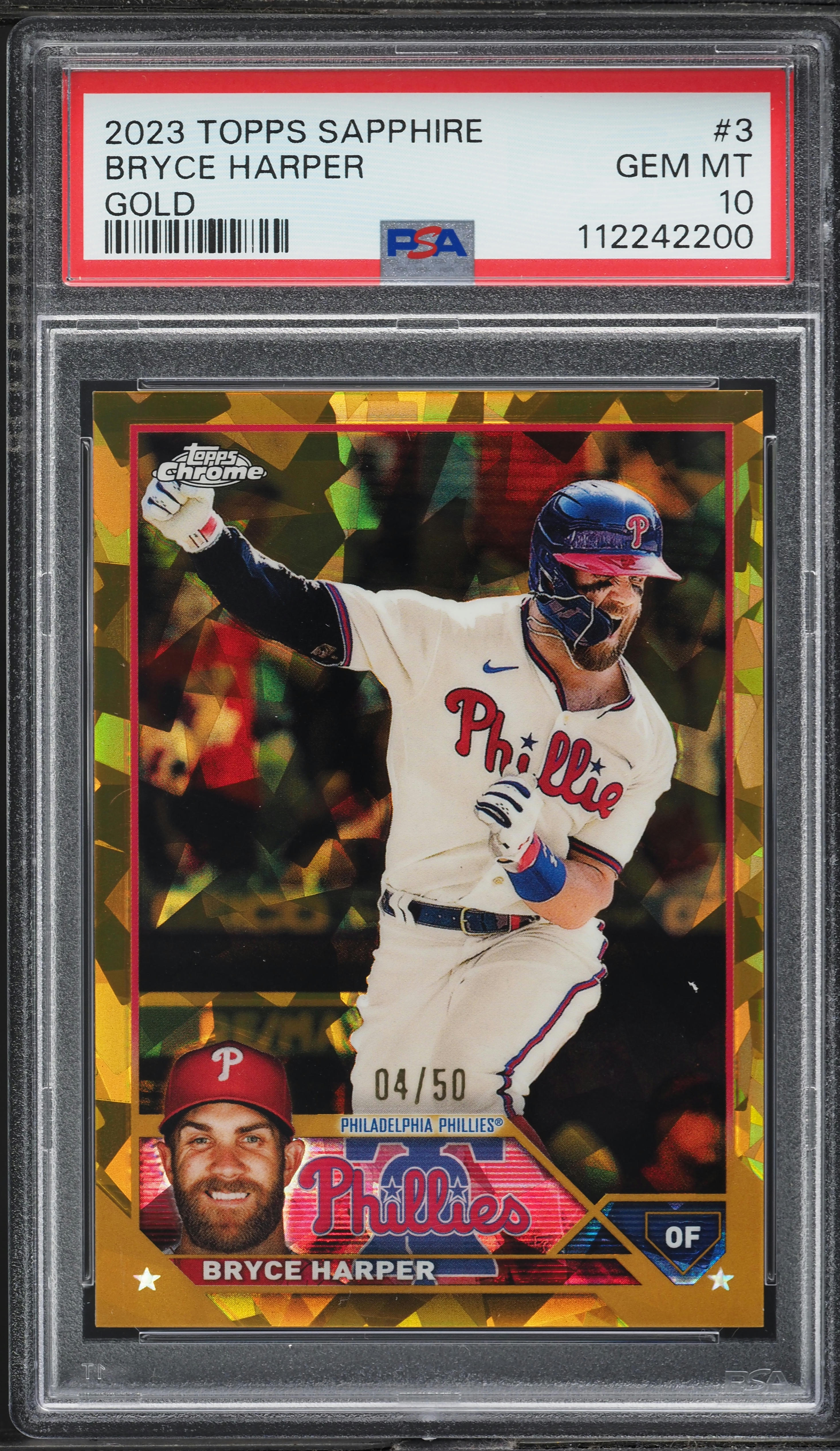 2023 Topps Chrome Sapphire Gold Bryce Harper /50 #3 PSA 10 GEM