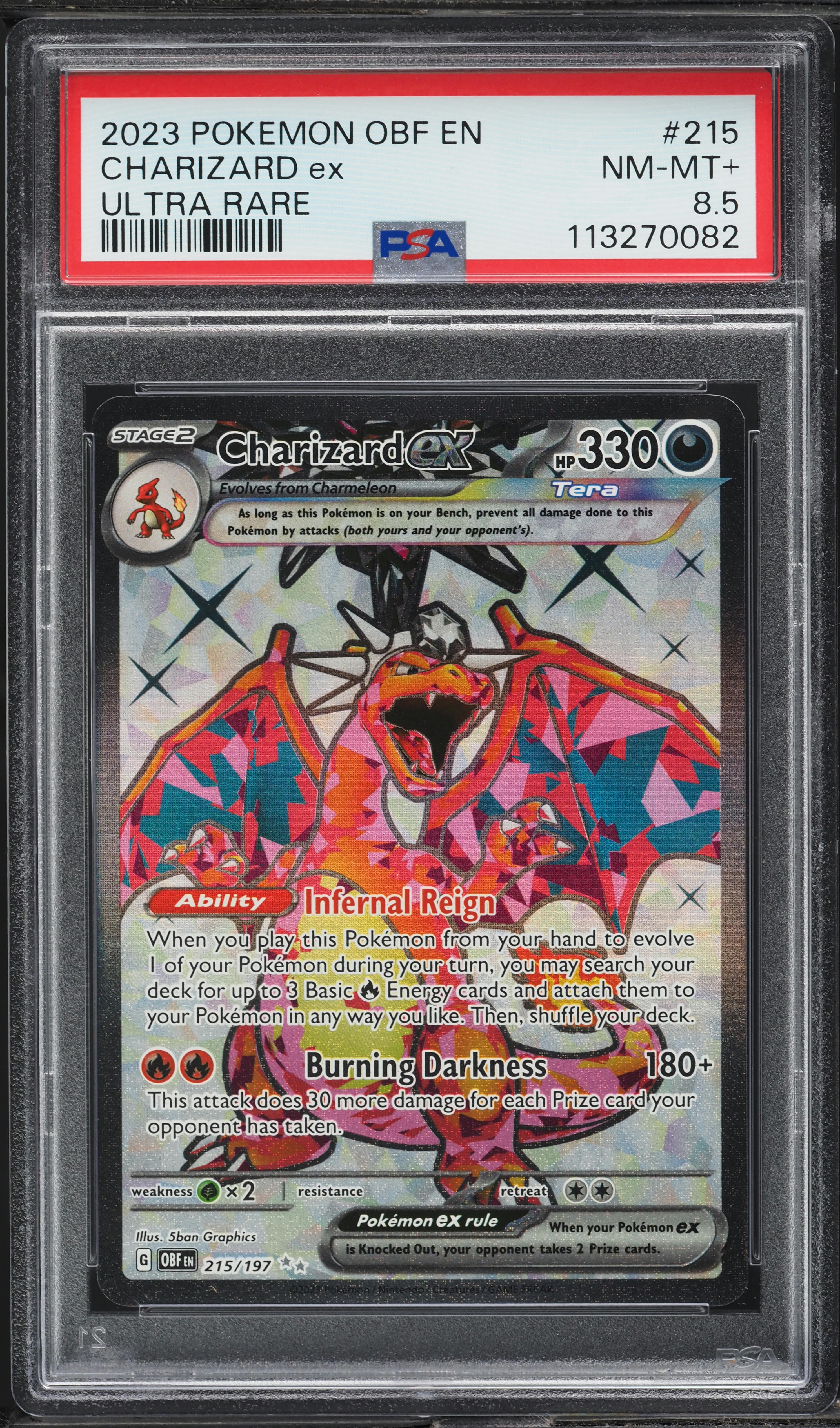 2023 Pokemon SV Obsidian Flames Full Art Charizard ex #215 PSA 8.5