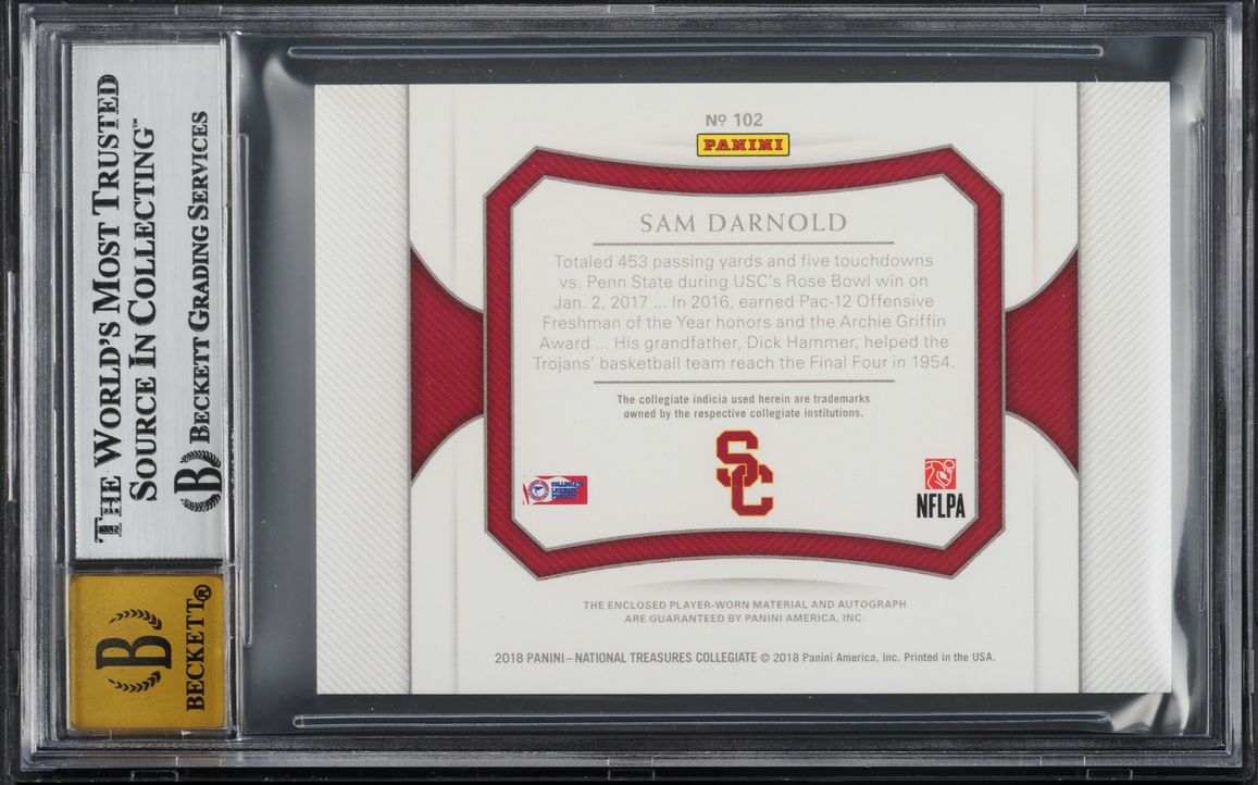 2018 National Treasures Collegiate Silver Sam Darnold RC PATCH AUTO /25 BGS 8.5
