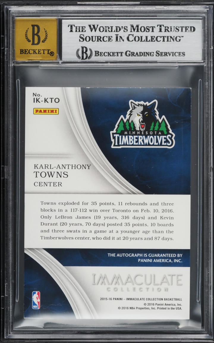 2015 Immaculate Collection Ink Blue Karl-Anthony Towns ROOKIE AUTO 10/10 BGS 7.5