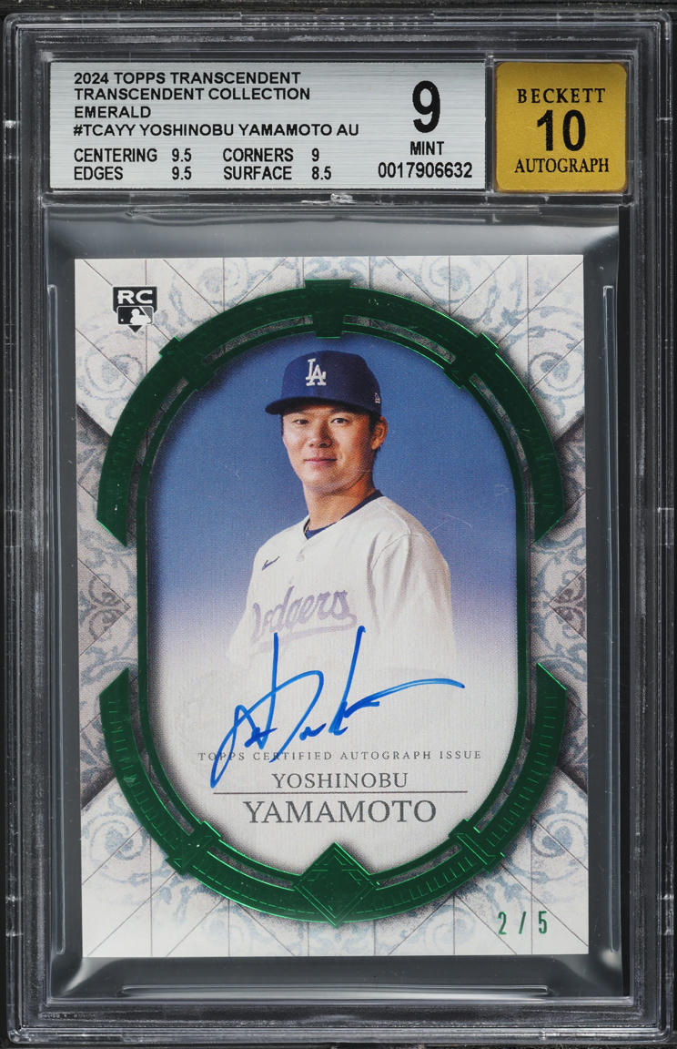 2024 Topps Transcendent Collection Emerald Yoshinobu Yamamoto ROOKIE AUTO /5 BGS 9 MINT