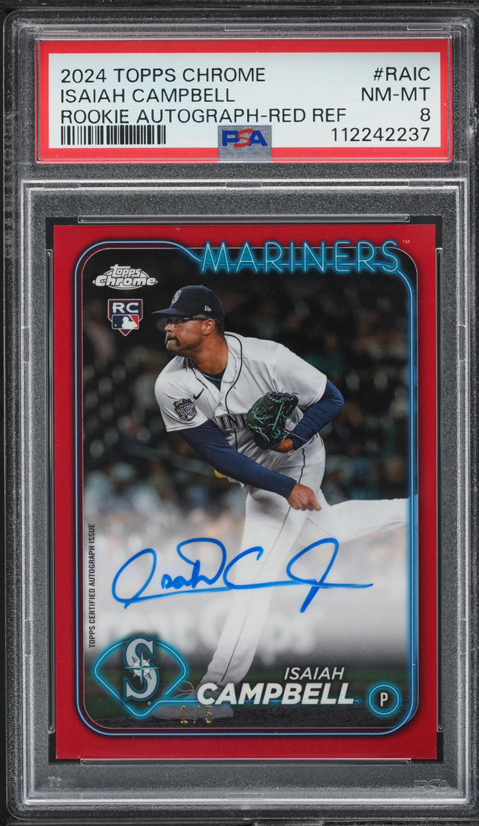 2024 Topps Chrome Red Refractor Isaiah Campbell ROOKIE AUTO /5 #RAIC PSA 8 NM-MT