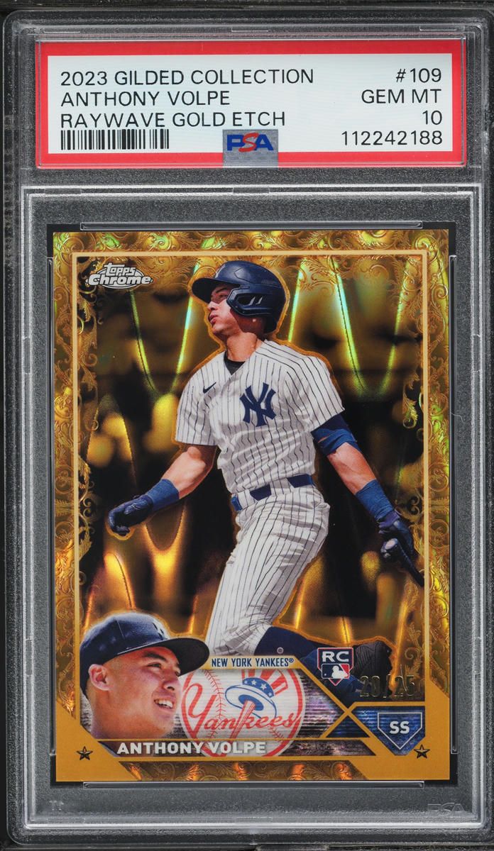 2023 Topps Gilded Collection Raywave Gold Etch Anthony Volpe RC /25 #109 PSA 10