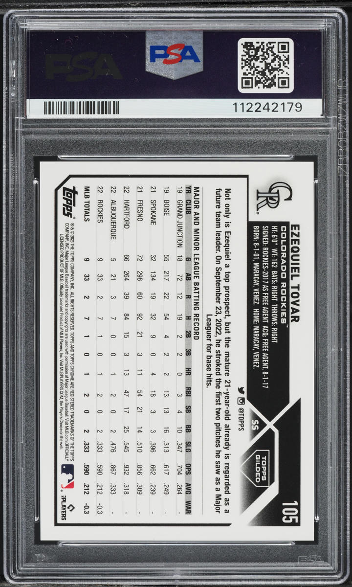 2023 Topps Gilded Raywave Gold Etch Ezequiel Tovar ROOKIE /25 #105 PSA 10 GEM
