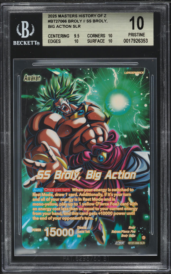 2025 Dragon Ball Super Masters History Of Z SS Broly, Big Action #BT27066 BGS 10