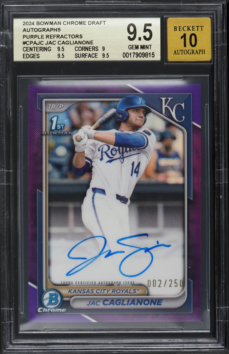 2024 Bowman Chrome Draft Purple Ref. Jac Caglianone PROSPECT AUTO /250 BGS 9.5