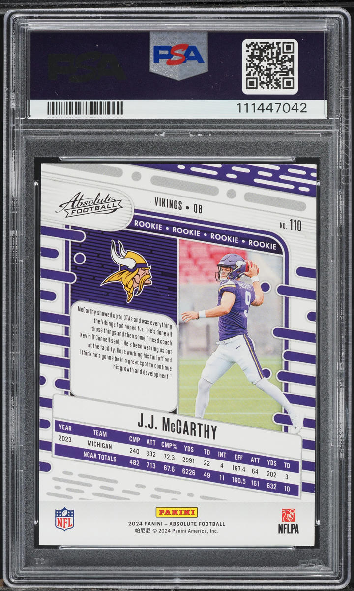 2024 Absolute JJ McCarthy ROOKIE #110 PSA 10 GEM MINT
