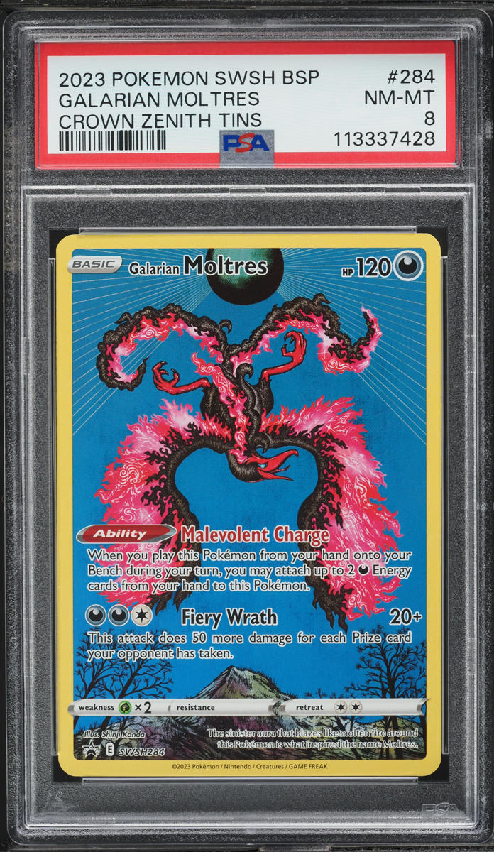 2023 Pokemon SWSH Black Star Promo Crown Zenith Tin Galarian Moltres #284 PSA 8