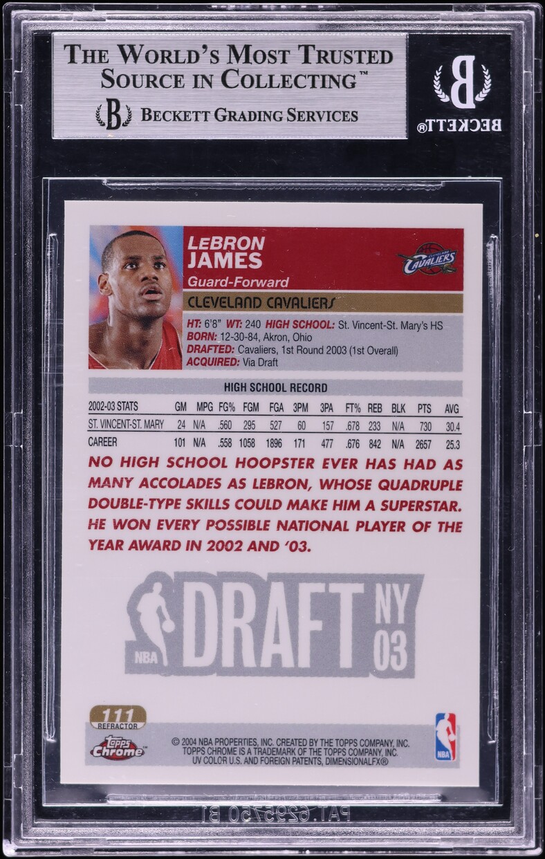 2003 Topps Chrome Refractor LeBron James ROOKIE #111 BGS 9 MINT