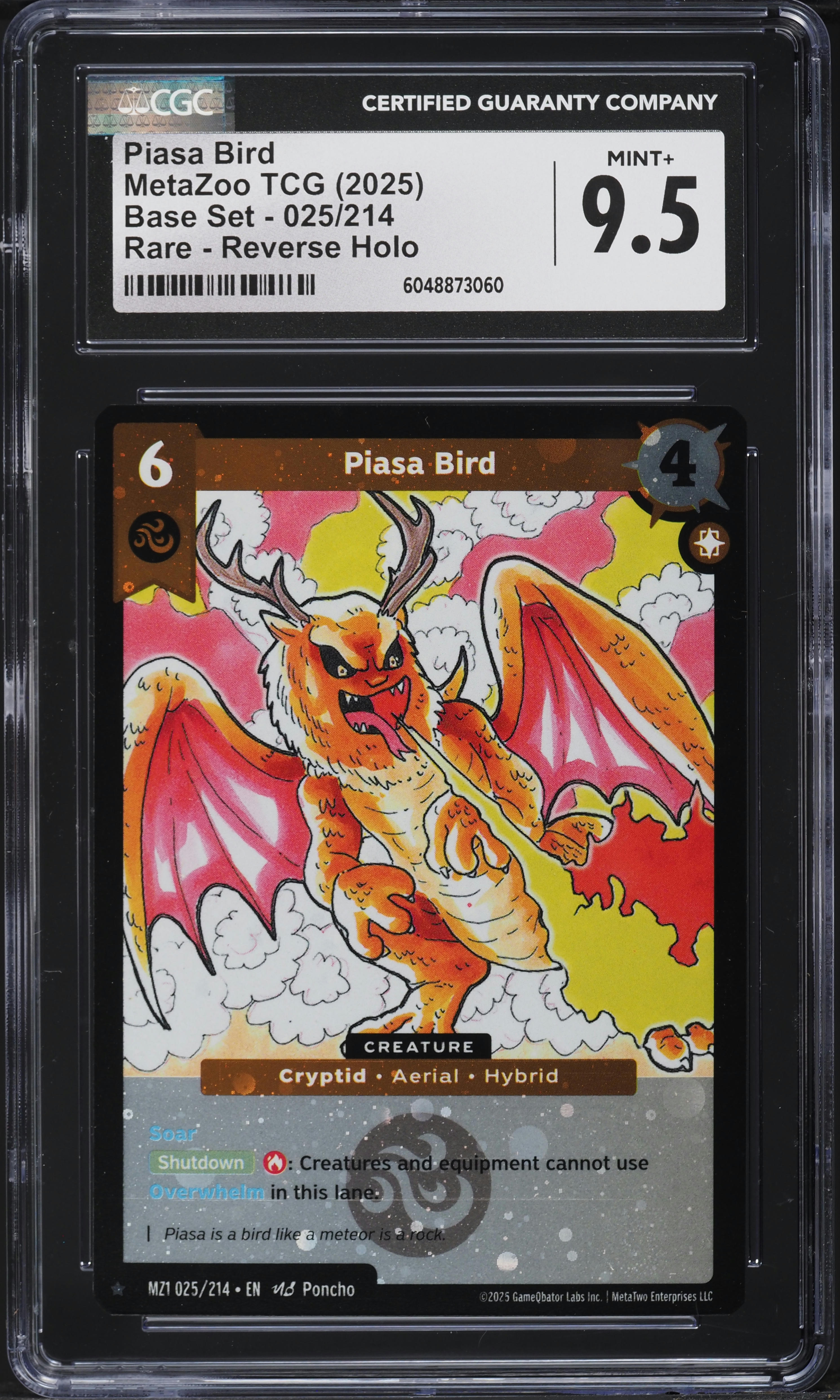 2025 MetaZoo TCG Base Set Reverse Holo Piasa Bird #25 CGC 9.5